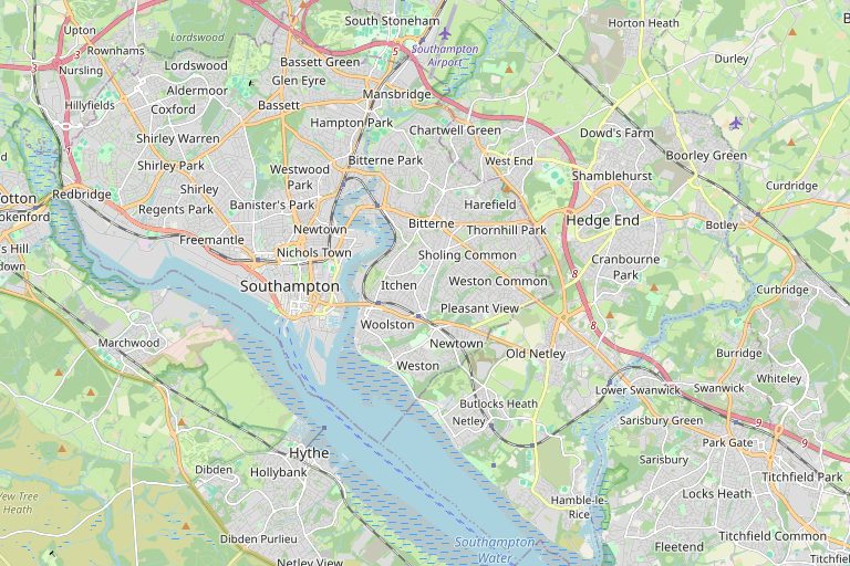 Map of Southampton and the surrounding area